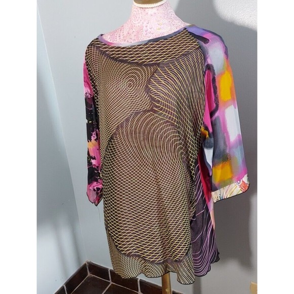 Floral Pink Black Pullover Blouse Wide Sleeves Chiffon Top Womens Size 1X NWT - Picture 6 of 6